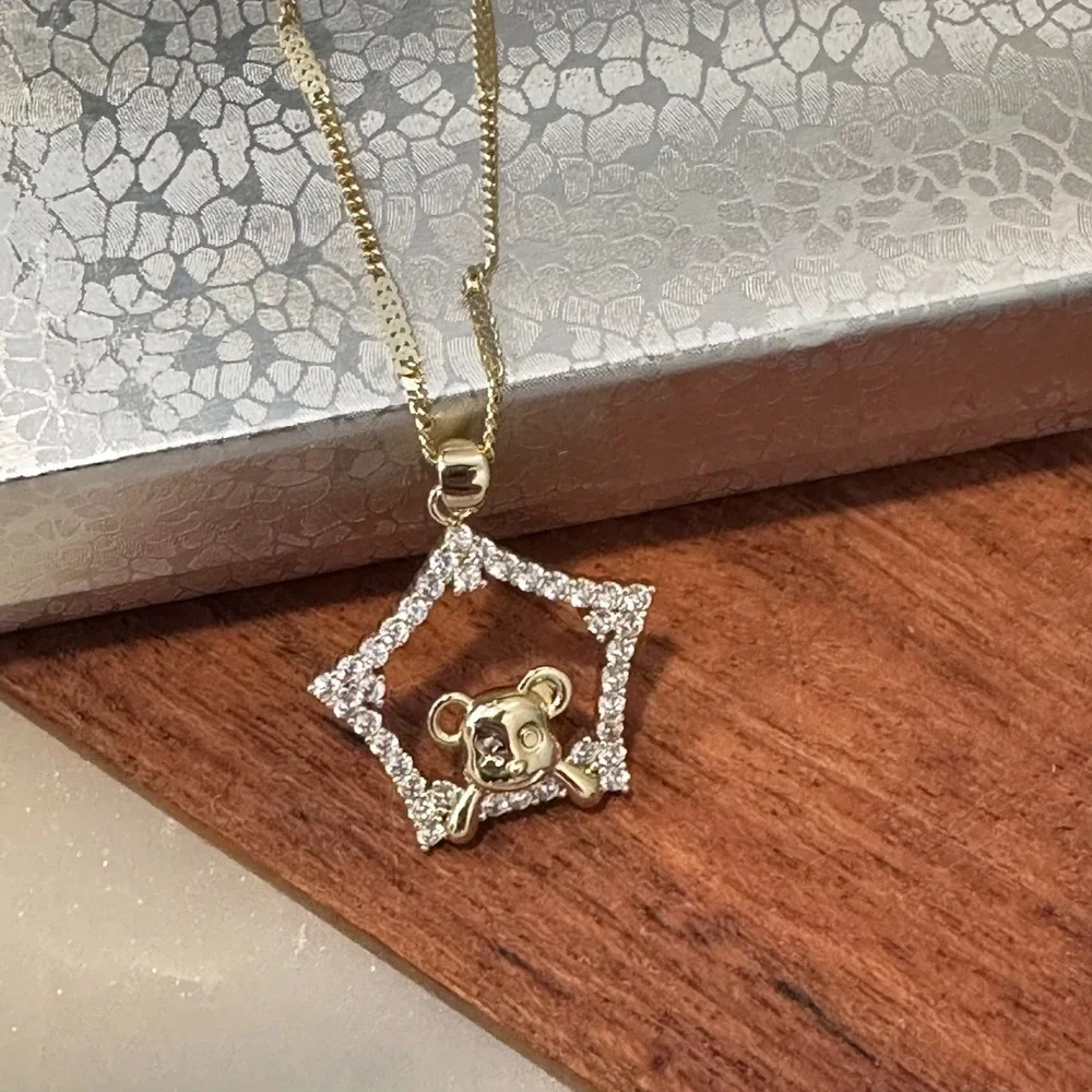 14k Gold Plated Chain Necklace Teddy Bear 19